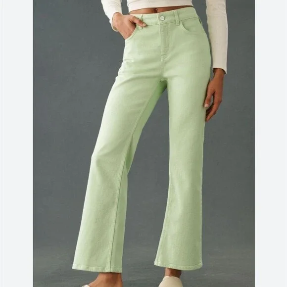 Pilcro The Yaya Mid-Rise Cropped Flare Jeans in Soft Aloe Green Women's Size 32